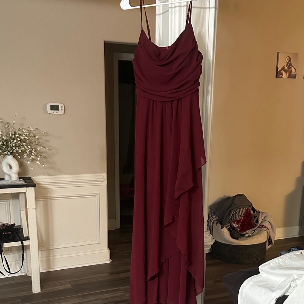 Elegant Women's Burgundy Cowl Neck Evening Dress